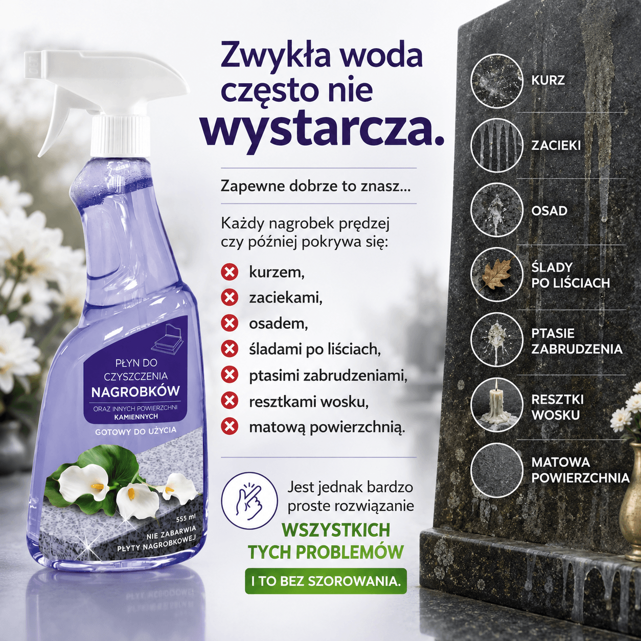 Płyn do czyszczenia nagrobków - lśniący pomnik w kilka chwil!
